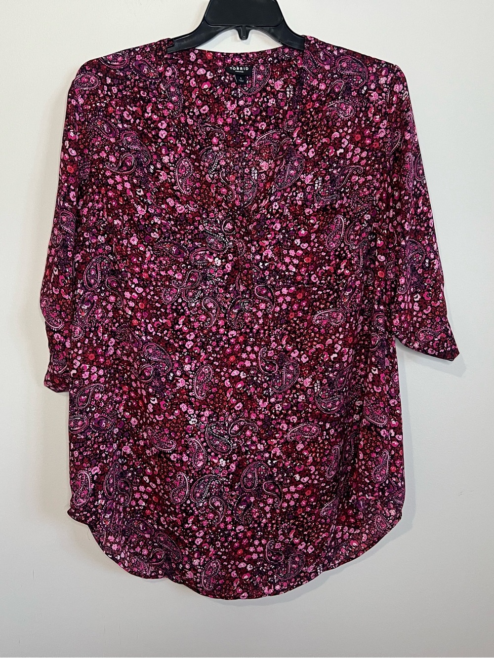 torrid Pink and Black Paisley Print V-Neck Blouse